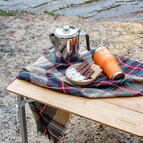 Camco Bamboo Folding Camping Table with Aluminum Legs - Natural Bamboo Top Measures 25 ½ x 19 ¾-inches & Supports Up to 85...