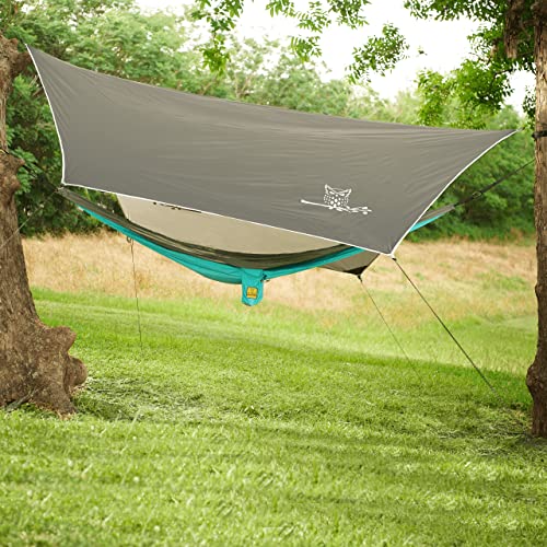Wise Owl Outfitters Hammock Rain Fly – Waterproof Camping Tarp Cover with Tent Stakes & Carry Bag, Ultralight Shelter for ...