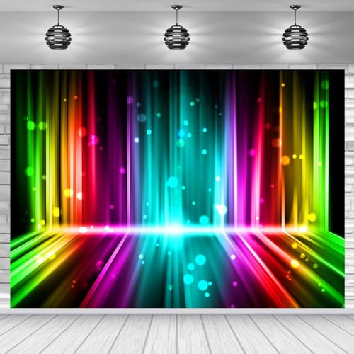 Withu Colorful Neon Lights Glow Party Backdrop Crazy Music Disco Dance Hip Hop Prom Birthday Party Supplies Banner Let's G...