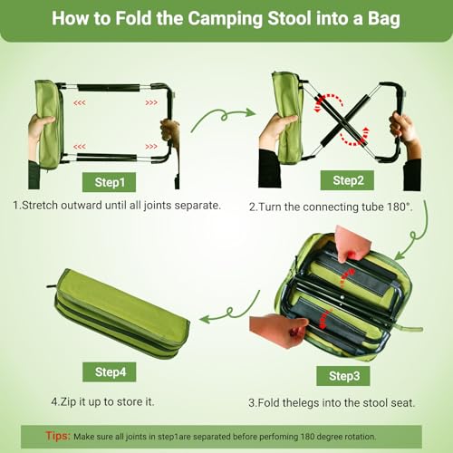 Collapsible Stool,Upgraded13 inch Portable Camping Chair,1.3 lbs Ultralight Folding Stool,Camping Stool with Carry Bag,300...