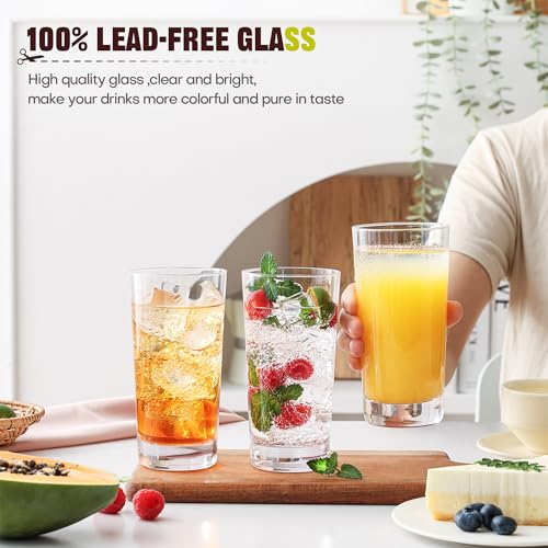 OUWO Highball Glasses Set of 6, 13oz Tall Drinking Glasses, Water Glass for Kitchen, Tom Collins Glasses, Mojito Glass Cup...
