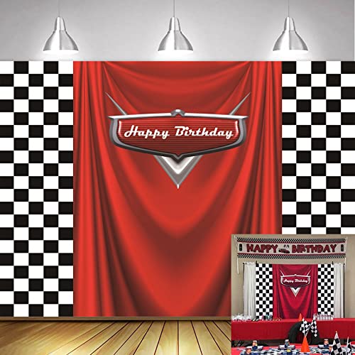 7x5ft Car Black White Grid Red Birthday Themed Backdrops Racing Flag Red Photo Backgrounds for Photography Happy Birthday ...