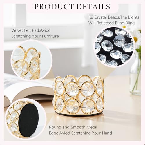 VINCIGANT Pack of 12 Gold Crystal Tea Light Candle Holders for Wedding Home Table Centerpiece Decoration, Valentine's Day ...