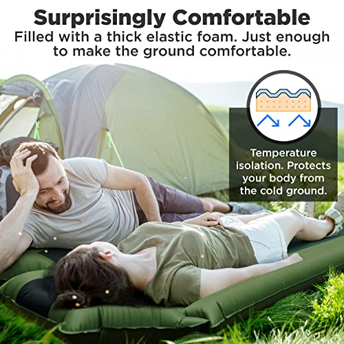 Camping Pad with Armrest & Pillow - Self-Inflating Air Mattress - Rollover Protection - Ultra-Comfortable Mat - Lightweigh...