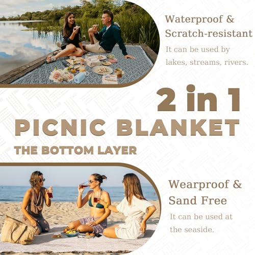 Genovega 2 in 1 Extra Large Outdoor Picnic Blanket Waterproof Woven Boho Mat Giant Beach Towel Travel Essential Yoga Acces...