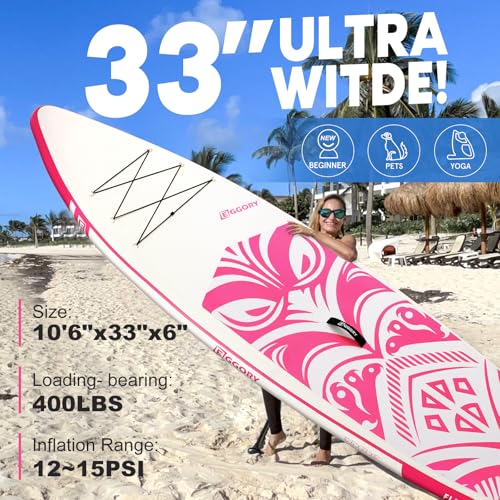 Inflatable Paddle Board,Stand Up Paddle Board Set, Extra Wide SUP Board with Removable Fin, Floating Paddle, Hand Pump, Wa...