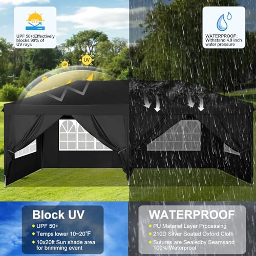 COBIZI Canopy 10x20 Pop Up Canopy Tent with 6 Sidewalls Easy Pop Up Tent 10x20 Waterproof Commercial Instant Shelter UPF 5...