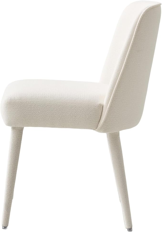 HULALA HOME Modern Dining Chairs Set of 2，White Fully Chenille Upholstered Dining Room Chairs Set with Foot Peg, Wood Frame, Armless Kitchen Accent Chairs for Living Room Bedroom Reception - Ivory