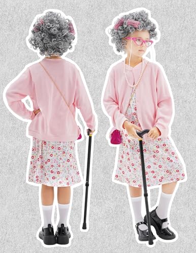 WooWee Kids Girl 100 Days of School Costume, Old Lady Costume for Kids, Halloween Cosplay Dress Up