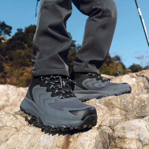 OUTJET Men's Waterproof Hiking Boots Lightweight Comfortable Outdoor Walking Trail Boots Shoes