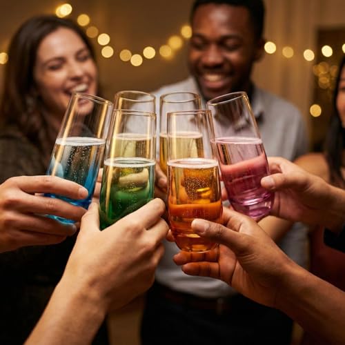 ColoVie Stemless Champagne Glasses Set of 6- Colored Champagne Flutes- Wedding Toasting Glass- Bridesmaid Gift- Mimosa Gla...
