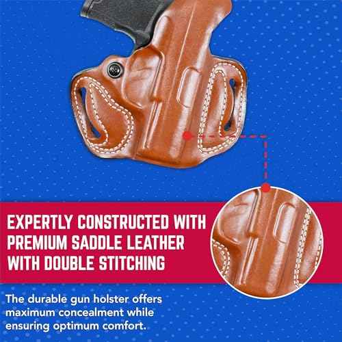DeSantis Thumb Break Mini Slide Holster - Leather Holsters for Pistols, OWB Holster Compatible with SIG Sauer P365, P365 XL, P365 SAS, P365 XL w/ ROMEO ZERO, P365X w/ ROMEO ZERO - Left Hand Draw, Tan