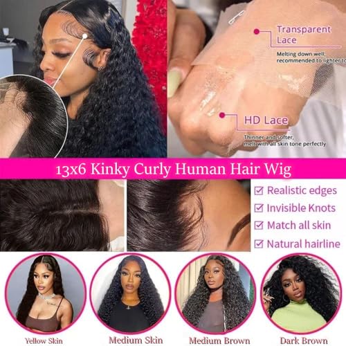 Kinky Curly Bob Wig Human Hair 12 Inch 13x6 Lace Front Wigs 220% Density Glueless Pre Plucked with Baby Hair for Black Women Afro Kinky Curly Bob HD Lace Frontal Wigs