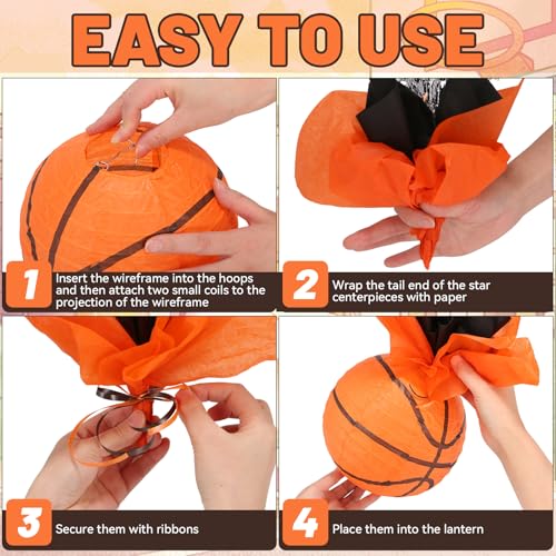 36 Pieces Basketball Paper Lanterns Centerpieces Decorations Basketball Lanterns Table Centerpieces with Metallic Foil Cen...