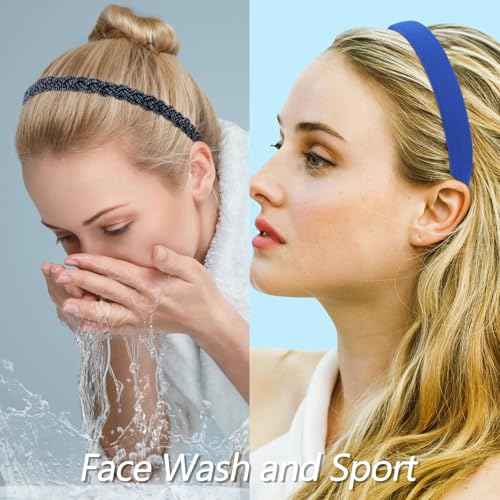 VELSCRUN Headbands for Women 7 Pcs Different Navy Blue Knotted Solid Pearl Head Bands Non Slip Hair Band for Womens Gilrs Thin Thick Short Hair Fashion Accessories
