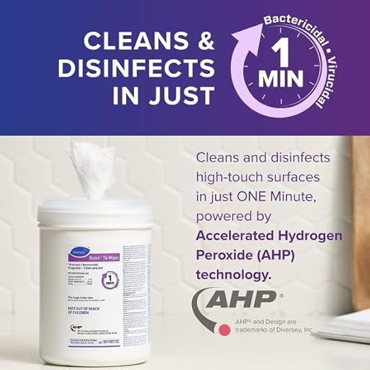 Diversey Oxivir Tb 101105152 Ready-to-Use Disinfectant Cleaning Wipes, Accelerated Hydrogen Peroxide, Standard 6x7-Inch Sheets, 160-Wipes, 1-Canister (Pack of 4)