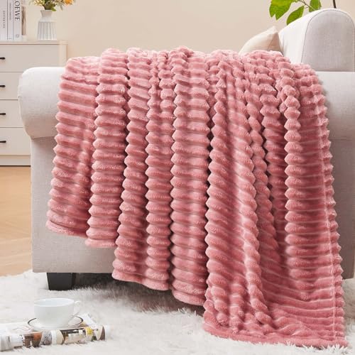 BEDELITE Fleece Throw Blanket for Couch – 3D Ribbed Jacquard Soft and Warm Decorative Fuzzy Blanket – Cozy, Fluffy, Plush ...