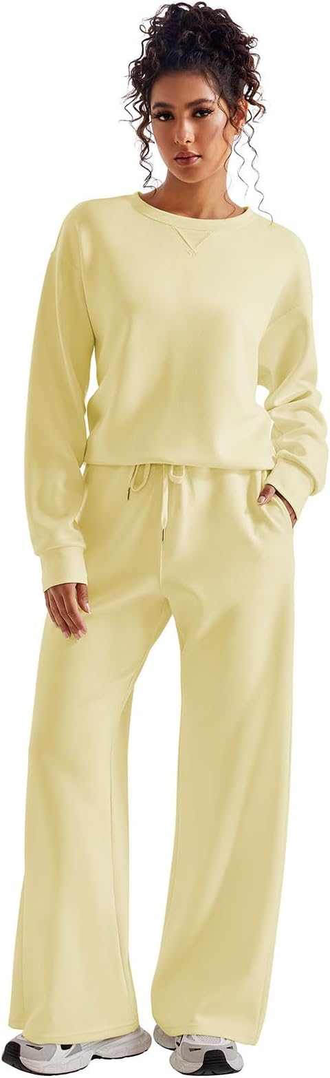 SUUKSESS Women Modal Fall 2 piece outfits Oversized Sweatshirt Wide Leg Pants
