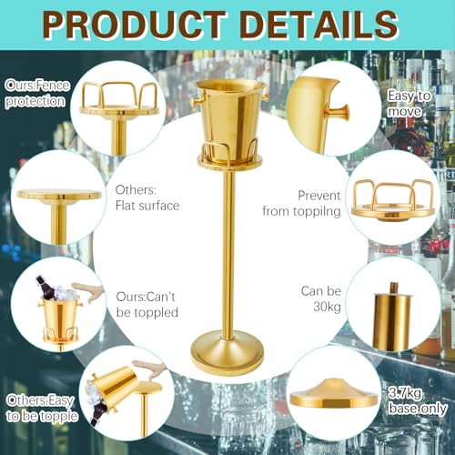 Lallisa 2 Pieces Wine Ice Bucket with Stand Stainless Steel Standing Champagne Ice Bucket Cube Container on Stand for Beer...