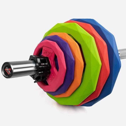 SPART Color Coded Weight Plate 2-Inch Rubber Coated Olympic Grip Plate for Barbell,Solid Cast Iron Weight Plates for Strength Training,Weightlifting,Crossfit,Home Gym, 35LB, Single