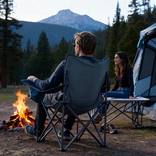 Timber Ridge 550 LBS Oversized Folding Camping Chair for Adults, Heavy Duty Outdoor Chair with Cup Holder Side Pocket for ...