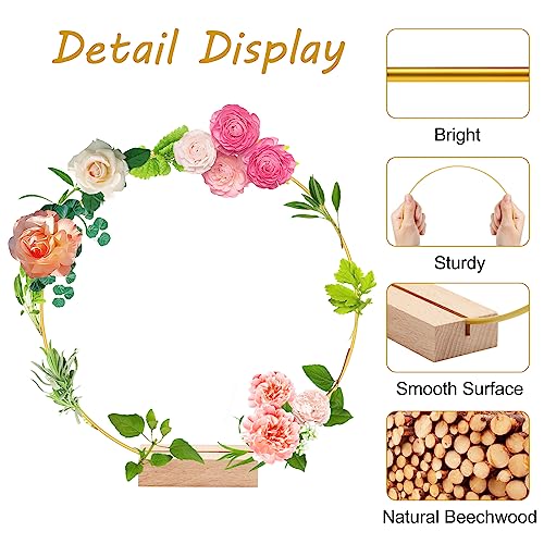 trophable 15Pcs 12 Inch Metal Floral Hoop Centerpiece with 15 PCS Wood Place Card Holders and Adjustable Foot Pads, Gold W...
