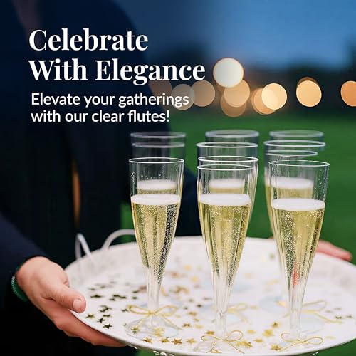 Prestee 100 Pack Clear Plastic Champagne Flutes - 4.5 oz Durable Disposable Champagne Glasses for Parties, Weddings, Toast...