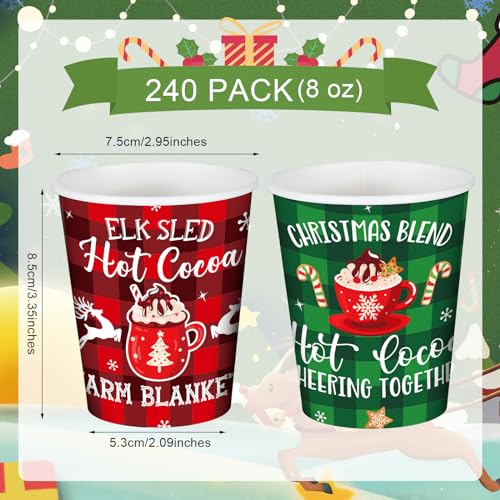 Layhit 240 Pcs Christmas Hot Cocoa Coffee Paper Cups, 8 oz Small Size Disposable Hot Beverage Chocolate Coffee Drinking Cu...