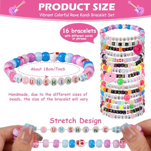 16/24/32Pcs Rave Kandi Bracelets Set Glow In The Dark EDM Music Stretch Bracelets Multi Color Beaded Kandi Cuff Rave Acces...