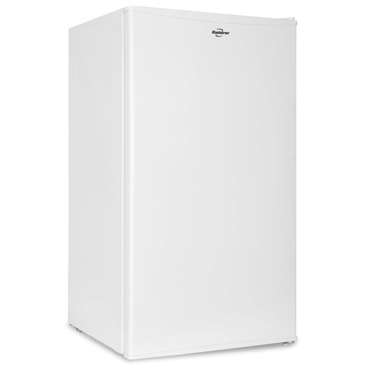 Compact Fridge with Freezer, 3.2 cu ft (91L), White, Space-Saving Flat Back, Reversible Door, Full-Width Freezer, for Snacks, Frozen Meals, Beverages, Beer, Den, Dorm, Office, Rec Room, Home Bar