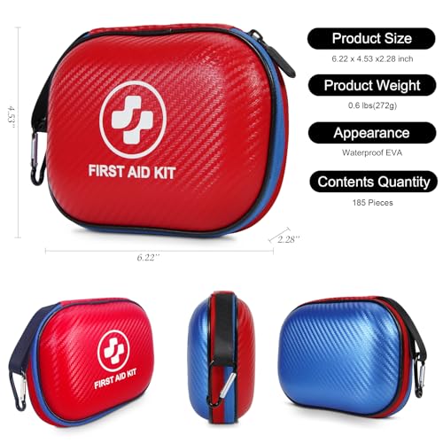 Small First Aid Kit - 185 Pieces Waterproof Emergency Kit for Home, Car, Office, Travel, Camping, Hiking & Outdoor - Porta...