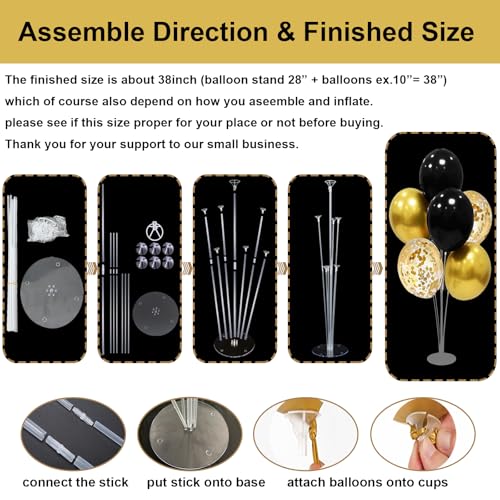 ZJDHPTY Black and Gold Party Decorations 4 Set Balloon Stand Table Centerpieces for Men's Women's Birthday Wedding Retirem...