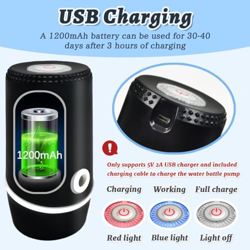 Water Dispenser for 5 Gallon Bottle, Electric Water Pump for 5 Gallon Jug with Switch and USB Charging, Portable Automatic...