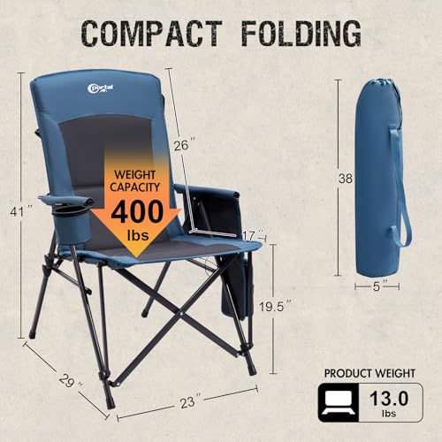 Portal Heated Camping Chairs for Adults Outdoor Sports Oversized Folding Lawn Chair with High Back, Heavy Duty 400 Lbs, Ba...