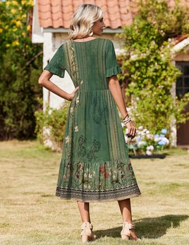 Zeagoo Womens Summer Dresses 2026 Casual Midi Dress Flowy Sundress Ruffle Short Sleeve Tiered Dresses A Line Boho Dress