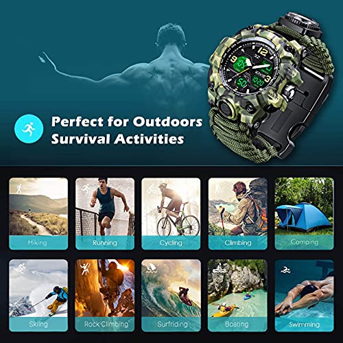 Mens Tactical Military Digital Watch, 23-in-1 Survival Multi-Functional Army Outdoors Waterproof Camouflage Sports Watches...