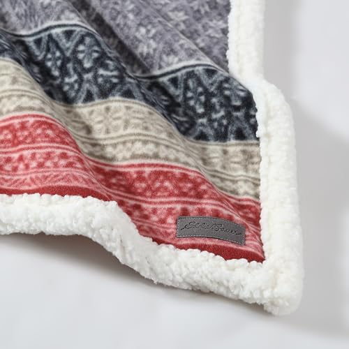Eddie Bauer - Throw Blanket, Brushed Fleece & Plush Sherpa Bedding, Throw Blanket for Couch & Bed (Fair Isle Dark Steel, 5...