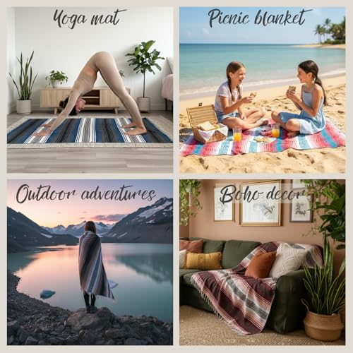 Authentic Handwoven Mexican Blanket, Falsa Serape - Soft & Durable - Vibrant Beach, Picnic, Yoga & Camping Mat - Tradition...