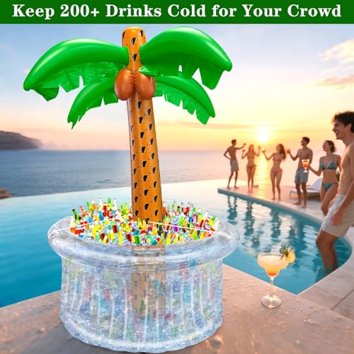 TURNMEON 72" Inflatable Palm Tree Cooler 200+ Drinks Super Large Capacity Pool Party Decoration Foldable Ice Bucket for Be...