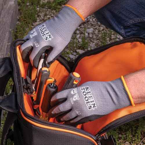 Klein Tools 60589 Work Gloves, Knit Dipped Cut Resistant ANSI A4 Nitrile Coated Gloves, HPPE Fabric, Touchscreen Capable Fingertips, Large, 2-Pair