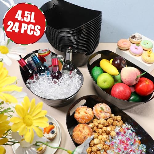 Norme 24 Pcs Oval Storage Tub with Handles 4.5L Plastic Ice Bucket, Wine, Beer, Champagne Drink Cooler for Parties, Bevera...