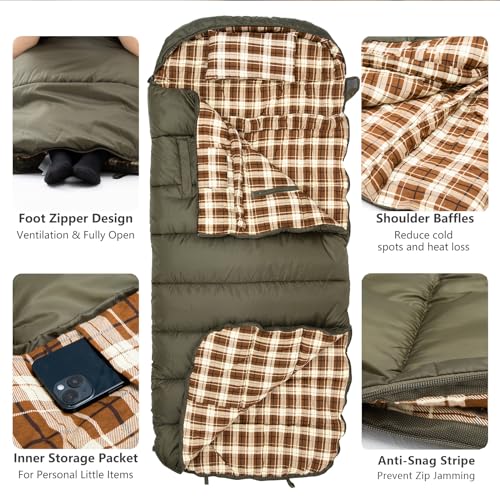 BISINNA Flannel XXL Sleeping bag (90.55"x39.37") Wearable Sleeping Bag for Alults 3 Season with Pillow Compressdin Sack fo...