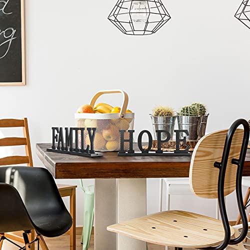 4 Pieces Love Faith Hope Family Wood Word Sign Black Wooden Cutout Letter Table Decor Rustic Letter Tabletop Decoration Fr...