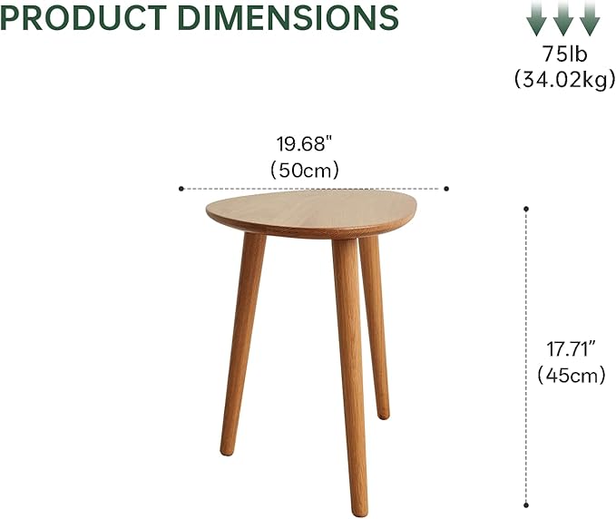 Vadisun Small Oval Coffee Table, 19.7" Mid Century Modern End Table for Living Room, 100% Solid Oak Wood Center Table, Side Table (Original Wood Color, 19.68" Wx13.38 Dx17.71 H)