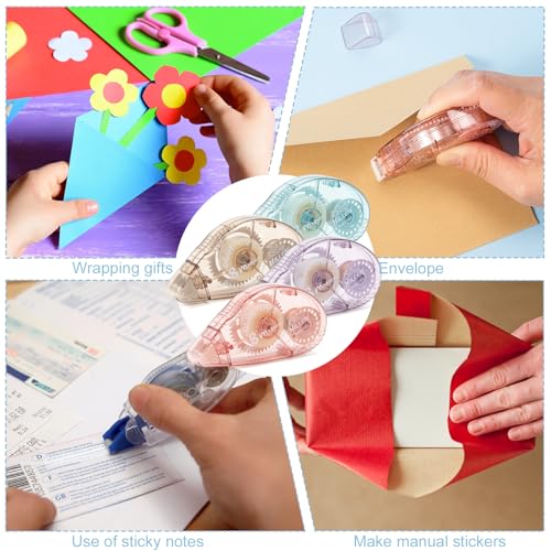 Huiruso 4 Pack Double Sided Tape Roller, Scrapbook Supplies, Glue Tape Roller for Crafts, Double-Sided Adhesive Tape Runne...
