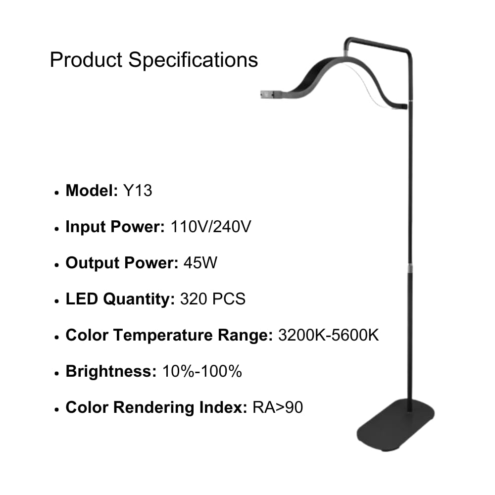 Half Moon Lash Light with Phone Holder for Filming & Content Creation | Dimmable LED Esthetician Light for Eyelash Techs - LED Floor Lash Lamp with Adjustable Height & Touch Control | Black