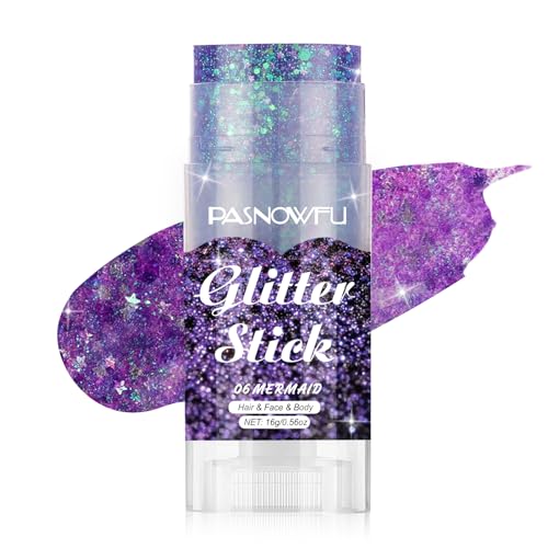 PASNOWFU Purple Body Glitter Stick, Mermaid Style Face Glitter for Women and Girls, Gel Texture Mermaid Costume Accessorie...