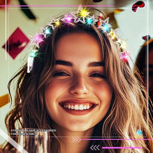 Aceorna Light Up Star Headband LED Rhinestones Halo Crowns Glowing Stars Crown Hairbands Glitter Rave Hair Accessories for...