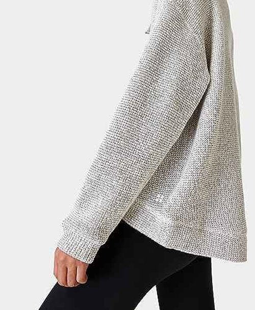 Sweaty Betty Women's Restful Boucle Textured Half Zip Pullover Sweatshirt Pull Over, Light/Pastel Grey, X-Large