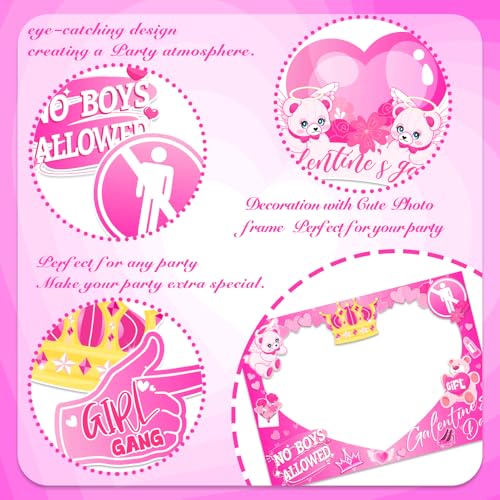 Happy Galentines Day Photo Booth Props Kit, Galentines Day Photo Prop Frame&24 PCS Selfie Photo Booth Accessories with “Ha...